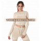 Custom crop top suit women fitted cropped long sleeve pullover tracksuit halter crop top sexy activewear  front tie top pants